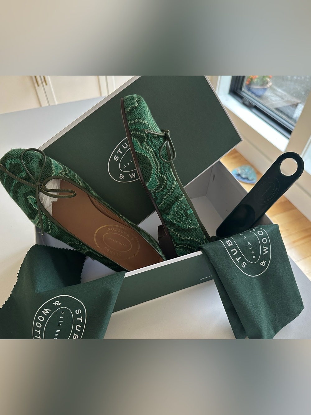 Stubbs & Wootton Malachite Needlepoint Ballet Flats NWT Women’s Size 8 - Picture 1 of 6